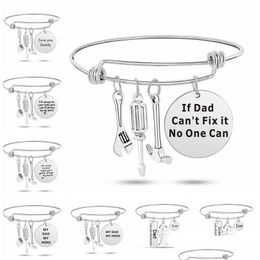 Charm Bracelets If Dad Cant Fix It No One Can Letter Bracelet For Mens Tools Expandable Wire Wrap Bangle Fashion Fathers Day Jewellery G Dhfw0