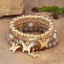 Strand Bohemian Butterfly Crystal Multi Layered Beaded Bracelet Set Creative Elastic Rope Elegant Women's Fashion Handwear