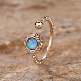 Wedding Rings White Blue Opal Round Stone Ring Vintage Gold Colour Opening For Women Simple Fashion Engagement Bands Boho Jewellery