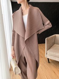 Women's Trench Coats Miyake Pleated Long Autumn Causal Elegant Solid Color Big Size Cardigan Dresses Female Fashion Jackets 230808