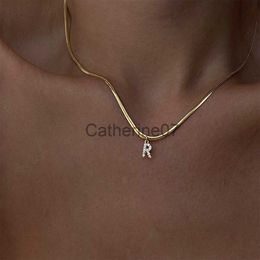 Pendant Necklaces Vnox A-Z Tiny Women Initial Necklace Small Bling Letter Girl Chain Choker Gold Tone Solid Stainless Steel Layered Collar Pendant J230809