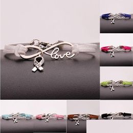 Charm Bracelets Fashion Breast Cancer Awareness Hope For Women Men Ribbon Love Veet String Rope Wrap Bangle Diy Handmade Jewelry Drop Dhlrz