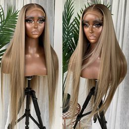 Ombre Ash Blonde Colored Straight 13x4 Lace Front Wig Brazilian Human Hair Transparent Brown 4X4 Lace Closure Wigs For Women