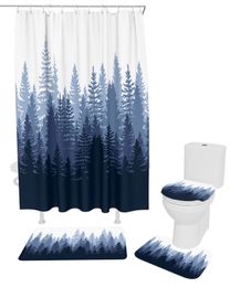 Toothbrush Holders Forest Gradient Abstract Waterproof Bathroom Shower Curtain Bath Toilet Cover Mat Rug Carpet Set Home Decor Accessories 230809