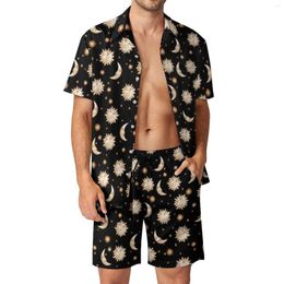 Men's Tracksuits Vintage Moon Gold Men Sets Celestial Sun Casual Shorts Beach Shirt Set Summer Hawaii Custom Suit Short Sleeve Big Size