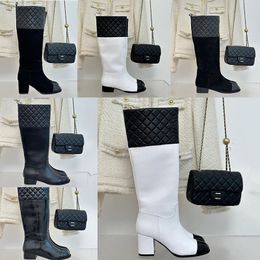 2023 designer Luxury Vintage round toe thigh-high boots sexy womens genuine Leather upper catwalk diamond boot lady fashion Chunky High-heeled comfort shoes sizes 40