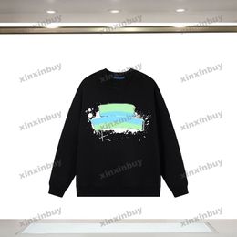xinxinbuy Men women designer Sweatshirt Hoodie Graffiti Colorful Letter Printing sweater gray blue black white XS-2XL