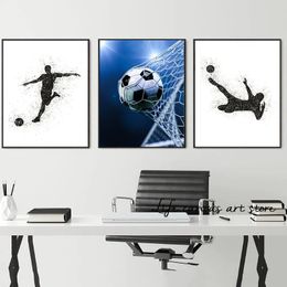 Modern Sports Watercolour Canvas Painting Sports Soccer Boy Silhouette Posters Art Wall Prints Pictures Sports Man Bedroom Home Decor No Frame Wo6