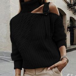 Women's Sweaters Autumn Winter Sexy Off Shoulder Turtleneck Knit Sweater Women Fashion Solid Casual Long Sleeve Jumper Woman Pullover