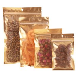 100Pcs/lot One Side Clear Plastic Seal Bag Gold Inlay Aluminium Foil Bag Coffee Herbal Tea Packaging Pouch Hot EDC Bag LZ1826