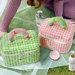 Cosmetic Bags Cases 2023 New Square Plaid Makeup Bag for Women's Travel Portable Large Capacity Lazy Person Handheld Wash Storage Bagstylishhandbagsstore