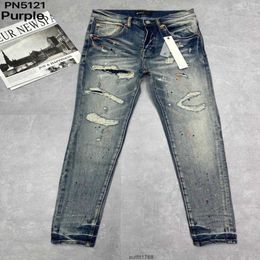 Purple Spring Slim Fit Feet Long Fashion Europe Station Casual Embroidered Jeans for Men's Pants