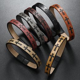 Classic Design Cross Pattern Leather Bracelet Bangle Jewellery for Men Gift