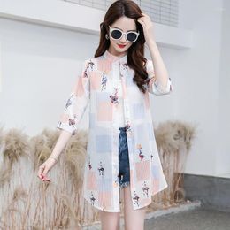 Women's Blouses 2023 Women Vintage Printed Chiffon Shirt Female Three Quarter Sleeve Sunscreen Blouse Loose Shawl Kimono Cardigan Boho Tops