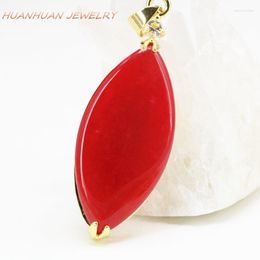 Pendant Necklaces 17x48mm Gold-Color Stainless Steel Stone For Women Natural Jades Chalcedony Marquise Shape Pendants Chain Jewellery B3346