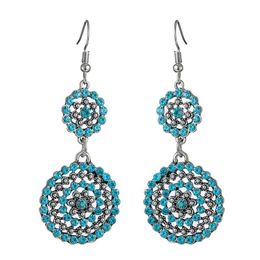 Vintage Ethnic Luxury Full Rhinestone Double Layer Round Hanging Dangle Earrings for Women Boho Long Hollow Exaggerated Jewellery