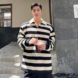 Men's T Shirts SYUHGFA Male Stripe T-shirt Summer Trendy Detachable Zipper Design Contrast Colour Long Sleeve Tee Korean Fashion Lapel Tops
