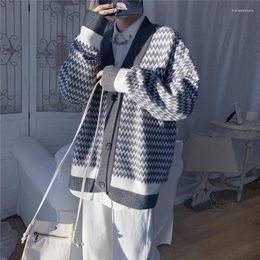 Men's Sweaters 2023 Autumn Winter Korean V-neck Cardigan Coats Male Striped Sweater Jackets Men Loose Casual Knitted Outerwear