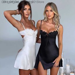 Lace Spaghetti Shoulder Strap Split Women's Mini Dress Summer New Sleeveless Lace Top Backless Club Party Sexy Dress 350 Z230810