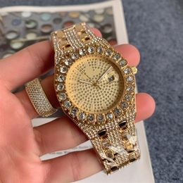 Men's Fashion Watches Arabic Digital Scale Gold Diamonds Face Full Diamond Automatic Wristwatch2861