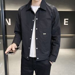 Men's Jackets Turn Down Collar Bomber Autumn Slim Fit Casual Solid Cargo Coats Fashion Streetwear Male Clothing Black White 230809