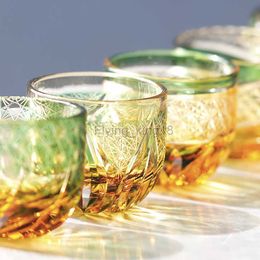 Crystal Amber Green Blue Shot Wine Glasses Drink GlassTequila Glasses Bar Cocktail Bullet Cups Edo Kiriko Hand Engraving 2oz HKD230809