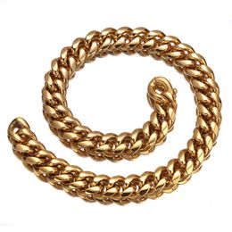 Miami Kubanische Gliederketten Männer Frauen Schmucksets Hip Hop Halsketten Armbänder 316L Edelstahl Versteckte Schnalle Panzerkette 1,4 cm breit 18 Karat vergoldet