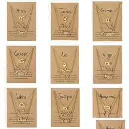 Pendant Necklaces 3Pcs/Set 12 Zodiac Sign Necklace For Women Constellation Chain Choker Birthday Jewellery With Cardboard Card Drop Deli Dh4Dn