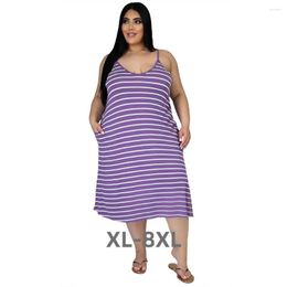 Plus Size Dresses Women's Clothing Striped Print Sling Loose Ladies Long Dress Fashion Casual Oversized 3xl 4xl 5xl 6xl