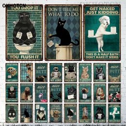 Retro Funny Inspirational Black Cat Metal Tin Signs Toilet Dog Metal Painting Coffee Shop Living Room Pet Shop Wall Decor Art Home Decoration Stickers 30X20CM w01