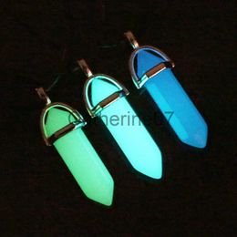 Pendant Necklaces New Glowing in The Dark Natural Stone Necklace For Women Quartz Crystal Hexagona Pendant Chain Fashion Party Luminous Jewellery J230809