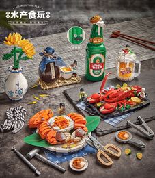 Other Toys LOZ mini Blocks Kids Building Bricks Chinese Food Hairy Crabs Lobster Puzzle Home Decor Gift 1945 19 230809
