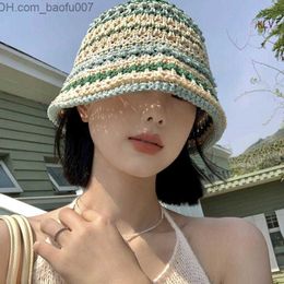 Beanie/Skull Caps Summer Sunscreen Hook Needle Bucket Hat Women's Spring Commuting Camping Fisherman Hat with Striped Pattern Suitable for Girlfriends Z230809