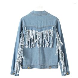 Women's Jackets 2023 Fashion Ddenim Jacket Women Short Coat Spring Autumn Back Tassels Casual Tops Lady Retro Loose Washed Do-old Jean