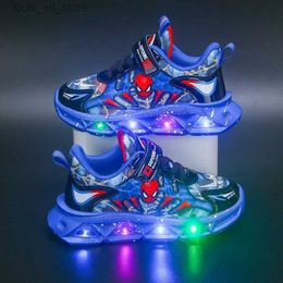 Boys' Casual Shoes Mesh Breathable LED Lights Children's Sports Shoes Men's Children's Baby Sneakers Blue Red Shoes T230809