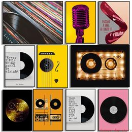 Vintage Music Vinyl Record Posters And Prints Wall Art Guitar Chords Photo Headphone Lyrics Canvas Painting Prints Music Studio Decor No Frame Wo6