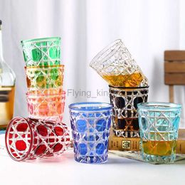 350-400ml New Style Plaid Round Wine Glass Multi-Purpose Single Layer Crystal Glasses Colour Whiskey Vodka Sake Set Cup HKD230809