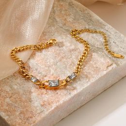 Charm Bracelets BUY Luxury Cubic Zirconia Crystal Wedding Jewelry For Women Non-Fading Gold Color Stainless Steel Gift