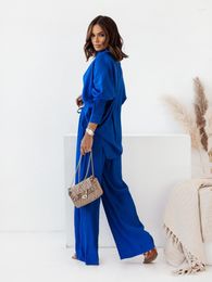 Women's Two Piece Pants 2023 Spring Summer Trouser Suit Set For Women Office Wear Chic Shirts Elegant Wide Outfits Tracksuit