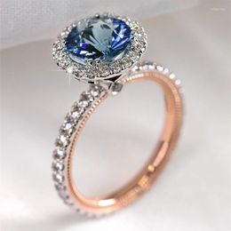 Wedding Rings Huitan Trendy Blue/Green Cubic Zirconia Women Two Tone Design Unique Engagement Luxury Jewelry Drop