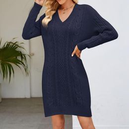 Casual Dresses Women Sweater Maxi Dress Long Sleeve Button V Neck Oversized Loose Knit M Slit Ling