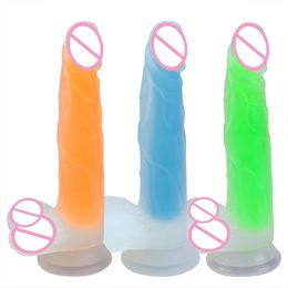 Masturbators AQINGQU Dildo Sex Toys for Women Liquid Silicone Fluorescent Luminous Realistic Penis Stimulation Female Masturbator Adult 230808