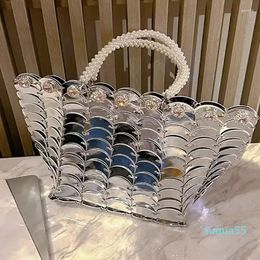 Designer Fashion Metal Bling Luxury Shoulder Pearls Tote Women Bag Vacation Prom Purse Crossbody Handbags