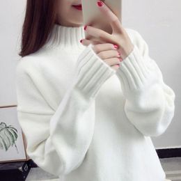 Women's Sweaters Fall Winter Women Sweater Korean Mock Neck Warm Knitted Pullover Long Sleeve White Classic Bottoming Knitwear Tops