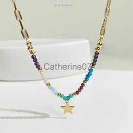 Pendant Necklaces 2022 European INS retro simple new cool wind texture fashion five-pointed star pendant necklace female clavicle chain J230809