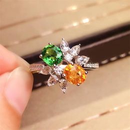 Cluster Rings Luxury Personality Fresh Orange/Green Candy Colour Cubic Zirconia Adjustable Women's Ring Amusement Music Festival Jewellery