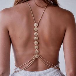 Pendant Necklaces Long Chain Vintage Necklace Women Ethnic Style Beach Harness Slave Metal Carved Plate Waist Belly Body Jewellery