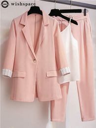 Women s Two Piece Pants 2023 spring plus size Korean elegant women s suit female blazer leisure pants Tweed jacket three piece set 230809