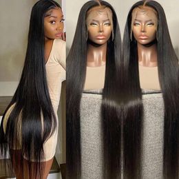 Bone Straight 13x6 HD Lace Frontal Wig Glueless Pre Plucked 13x4 Front Human Hair Wigs 30 34 Inch Remy