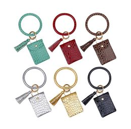 Bracelet Card Bag Wallet Keychain Wristlet Keyring Handbag Leather Bracelet Keychain Credit Card Holder with Tassel Party Favor DA528